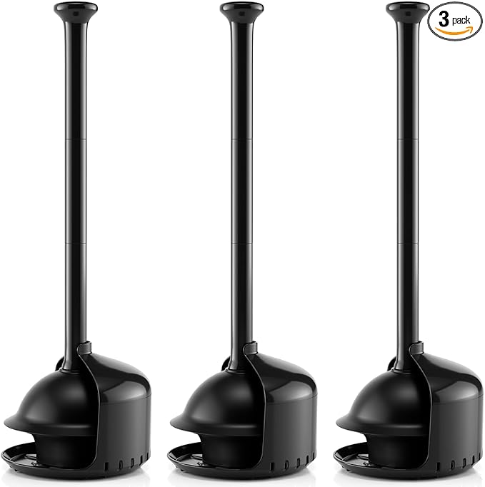 FORASTO 3Pack Toilet Plunger with Holder,Plungers for Bathroom with Holder,Heavy Duty Plunger with Cover,Bathroom Decorï¼Bathroom Accessoriesï¼Toilet Bowl Cleaners,Charcoal Black