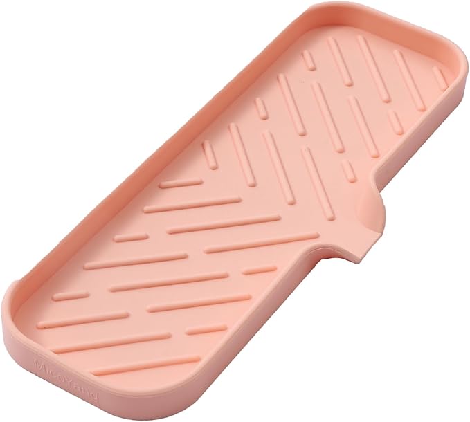 MicoYang Silicone Bathroom Soap Dishes with Drain Spout-Bathroom and Kitchen Sink Organizer,Sponge Holder,Dish Soap Tray,Perfect for Dispenser,Scrubber,Bottle,Cup on Sink or Counter-Pink 12"Ã4"