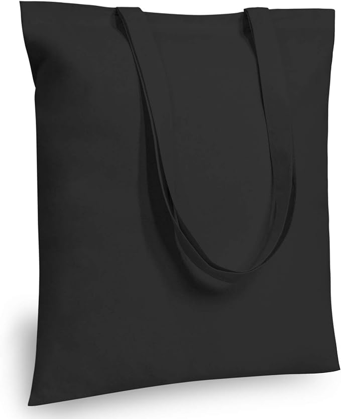 TOPDesign 1-Pack Economical Black Cotton Tote Bag, Lightweight Medium Reusable Grocery Shopping Cloth Bag, Suitable for DIY, Advertising, Promotion, Gift, Activity