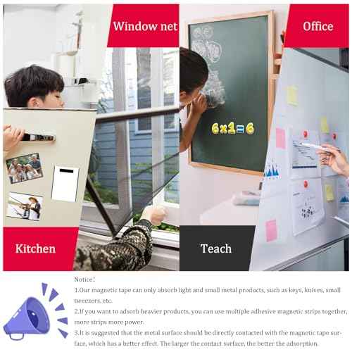 Magnetic Tape Strip Roll with 3M Adhesive Backing, (0.5in Wide x10ft Long) Flexible Sticky Magnet Tape Strips for Kitchen, Garage Whiteboards Fridge DIY Organization