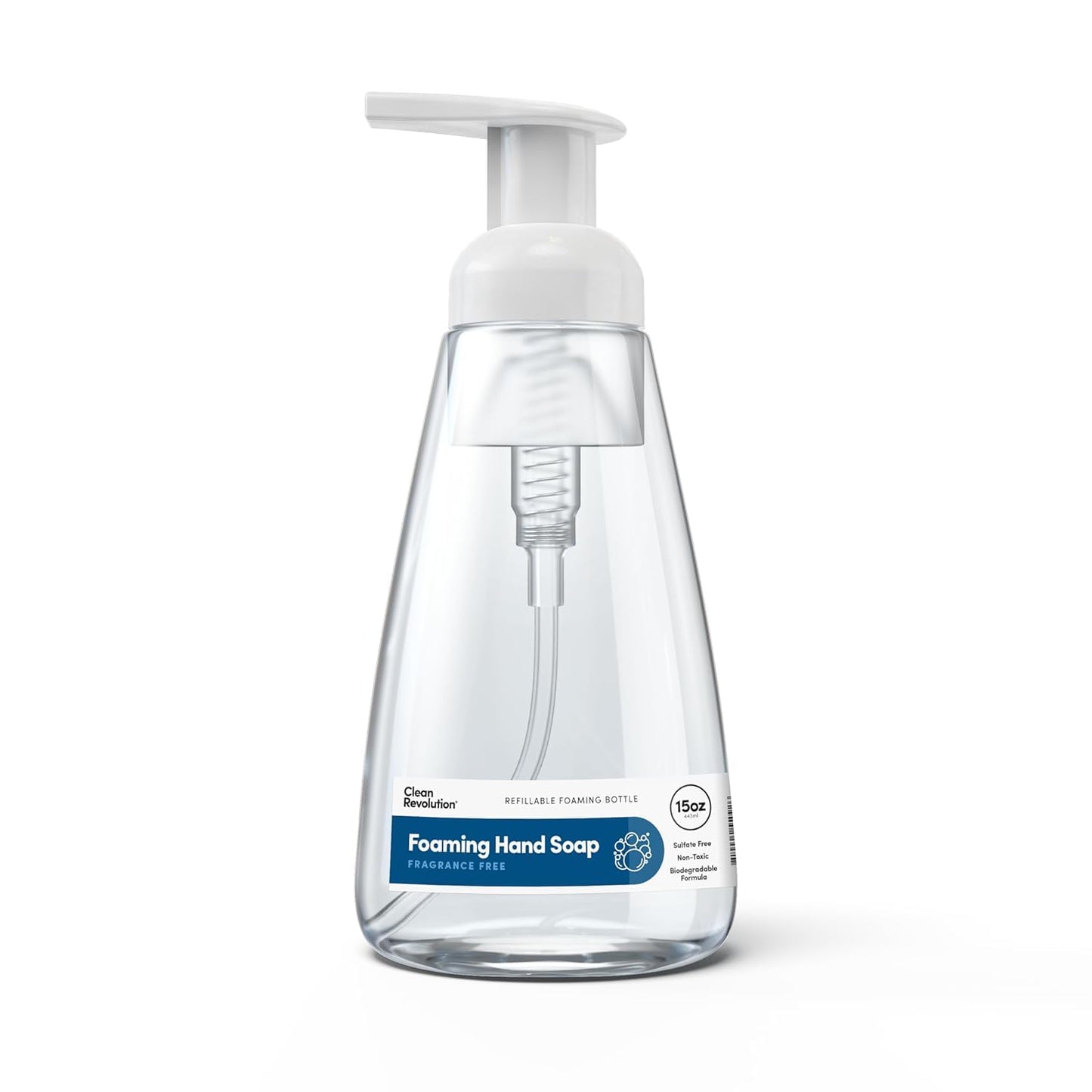Clean Revolution Foaming Hand Soap, Gentle, Moisturizing, Ready To Use Formula, Real Essential Oils, Gluten Free, Fragrance Free, 15 Fl Oz, Pack of 8