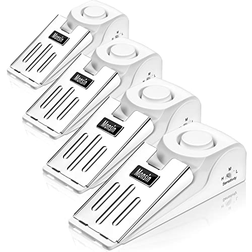 Door Stop Alarm, Door Stopper with 120DB Security Alarm, Floor Wedge Doorstop for Travel Apartment Home House (Pack of 4)