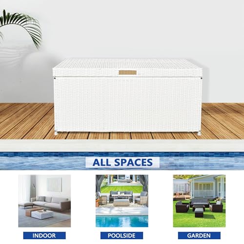 Outdoor 70 Gallon Wicker Deck Storage Box Color: White