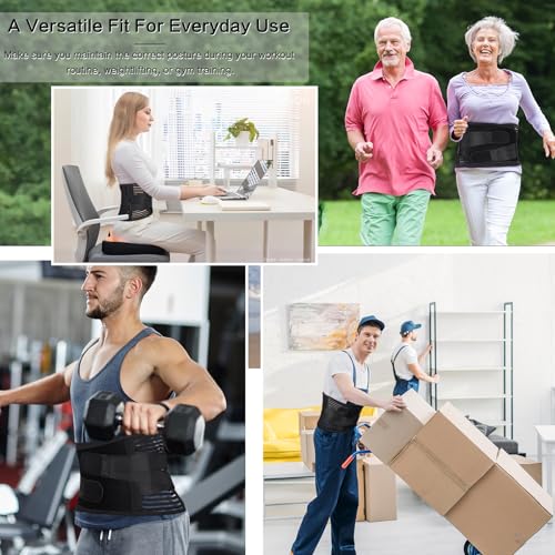 Back Brace Support Belt For Men & Women, Lumbar Support Belt Relief for Upper and Lower Back Pain , Sedentariness ,Sciatica,Scoliosis and Herniated Disc -Adjustable Breathable Back Brace Suitable For Home, Fitness, Driving, Work,Travel-Black(Medium)