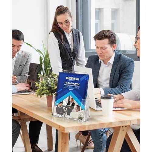 KTRIO Acrylic Brochure Holder 8.5 x 11 Clear Flyer Display Stand, Plastic Literature Holder for Trifold Brochures, Magazines, Menus, Pamphlets, Booklets, Documents, Desk or Wall Mount, 4 Pack