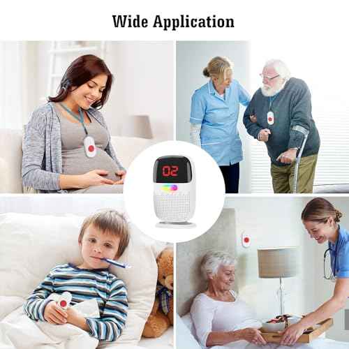 Caregiver Pager System with Digital Display for Elderly Assistance, Fall Prevention, and Nurse Calling£¬Wearable Wireless Pager for Patient Help at Home(1 Call Buttons + 1 Receivers)