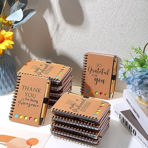 Honoson 30 Set Christmas Employee Appreciation Gift Bulk Thanksgiving Inspirational Notebook with Sticky Note and Motivational Bamboo Ballpoint Pen for Team Staff Cowerker Volunteer Must Have Office