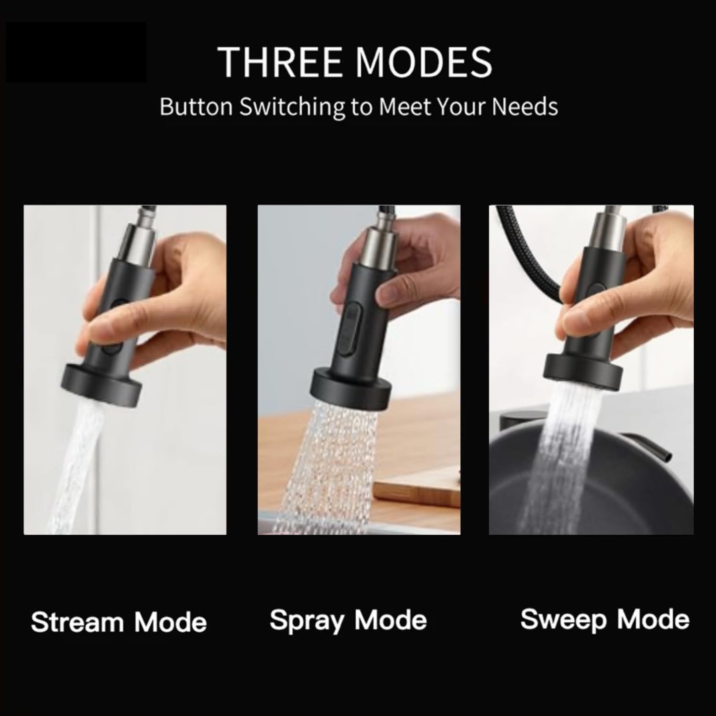 VIDEC Touch On Kitchen Faucet, 3 Modes Pull Down Sprayer, Touch On Sensor Activated, Ceramic Valve, 360-Degree Rotation, 1 or 3 Hole Deck Plate. 10-Year Warranty.(Matte Black,KW-62R)