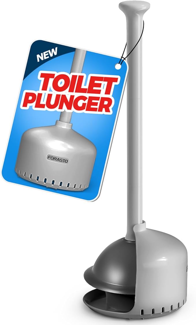 FORASTO Toilet Plunger with Holder,Plungers for Bathroom with Holder,Plunger with Cover,Bathroom Decorï¼Bathroom Accessoriesï¼Toilet Bowl Cleaners,Dark Grey