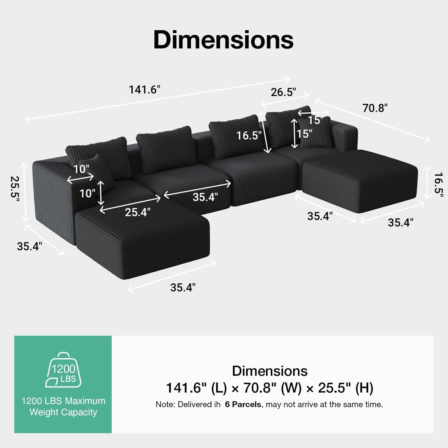 Novilla 141" Modular Sectional Sofa, Modern Cloud Sectional Couch with Smarts Coil® Support, U-Shape Boneless Couch for Living Room Apartments Bedroom, No Assembly Required (4 Seater + 2 Ottoman)