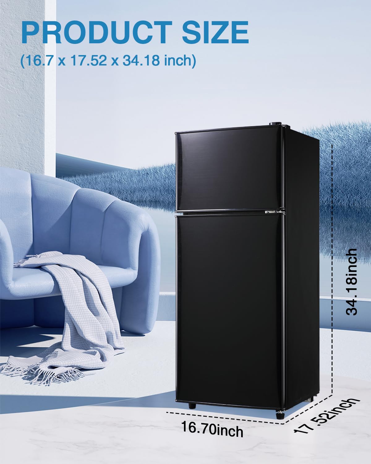 Iorbur 3.5Cu.Ft Compact Refrigerator, Small Refrigerator with freezer, Retro Fridge with Dual Door, 7 Level Adjustable Thermostat for Garage, Dorm,Bedroom, Office, Apartment-Black