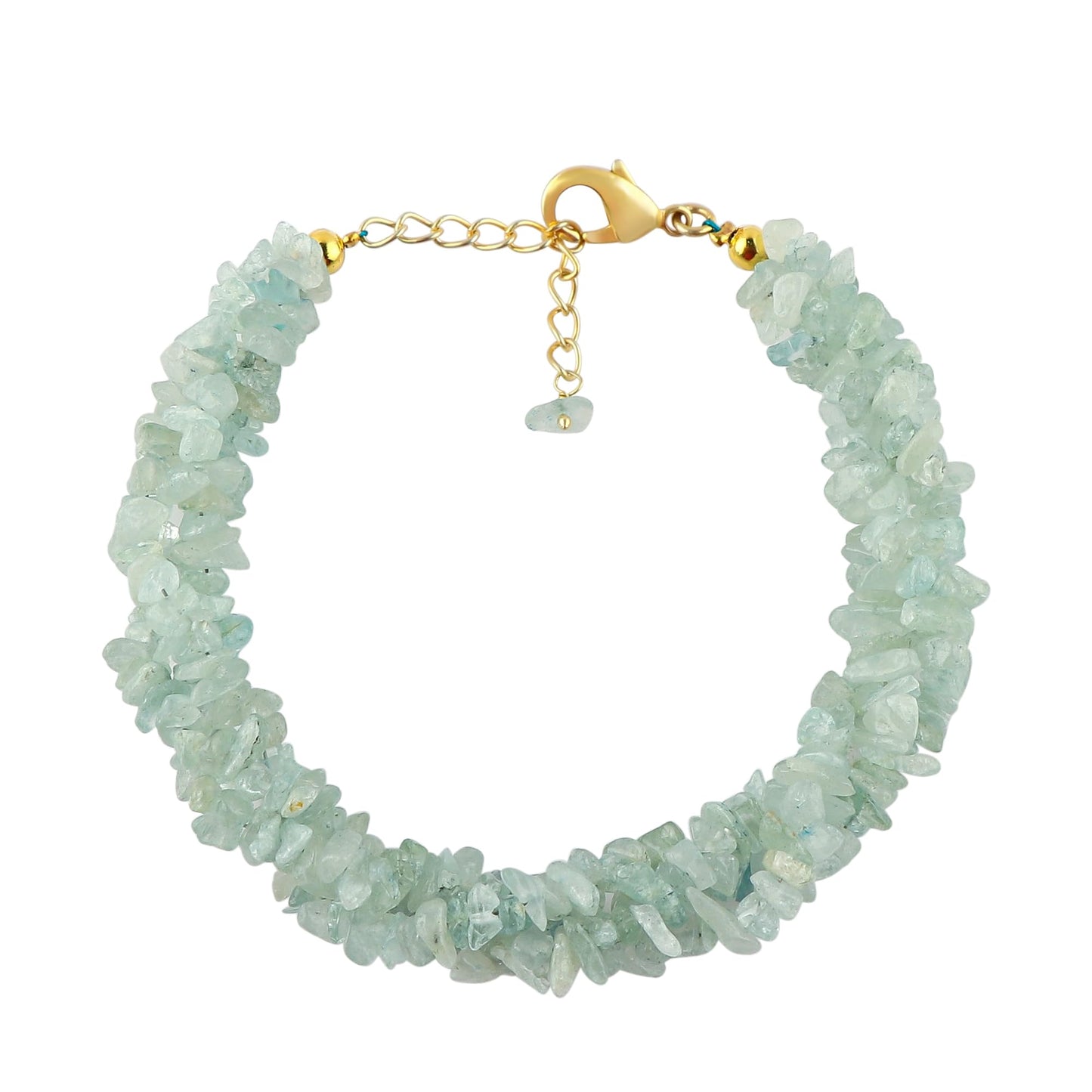 CRYSTALINES Natural Aquamarine Gemstone Twisted Strand Bracelet, Polished Uncut Nuggets Rough Beads, Handmade Boho Jewelry, Healing Crystals, Gold Plated, March Birthstone, Christmas Gift for Women