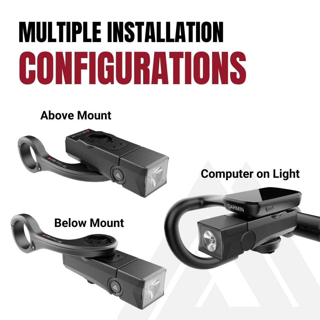 Quick Release 1000 Lumen Bike Front Light by KOM Cycling - Designed for Wahoo and Garmin Mounts with Quarter Turn - 6 Modes, Top or Bottom Mounting, 30 Degree Hinge