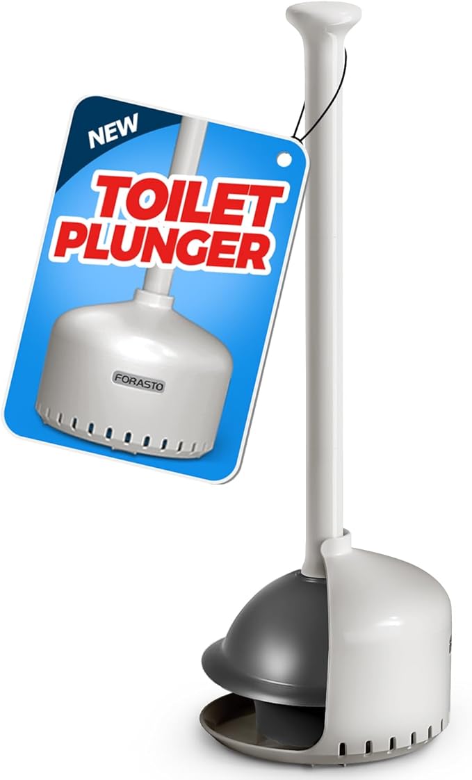 FORASTO Toilet Plunger with Holder,Plungers for Bathroom with Holder,Plunger with Cover,Bathroom Decorï¼Bathroom Accessoriesï¼Toilet Bowl Cleaners,Light Grey
