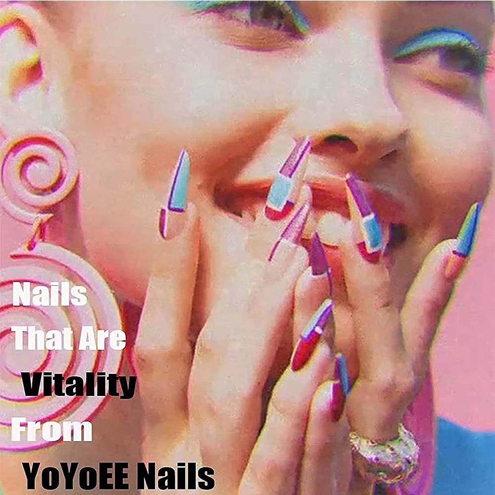 YoYoee Gradient Press on Nails Long Coffin False Nails Bling Fake Nails Full Cover Purple Nails Tips for Women and Girls 24PCS