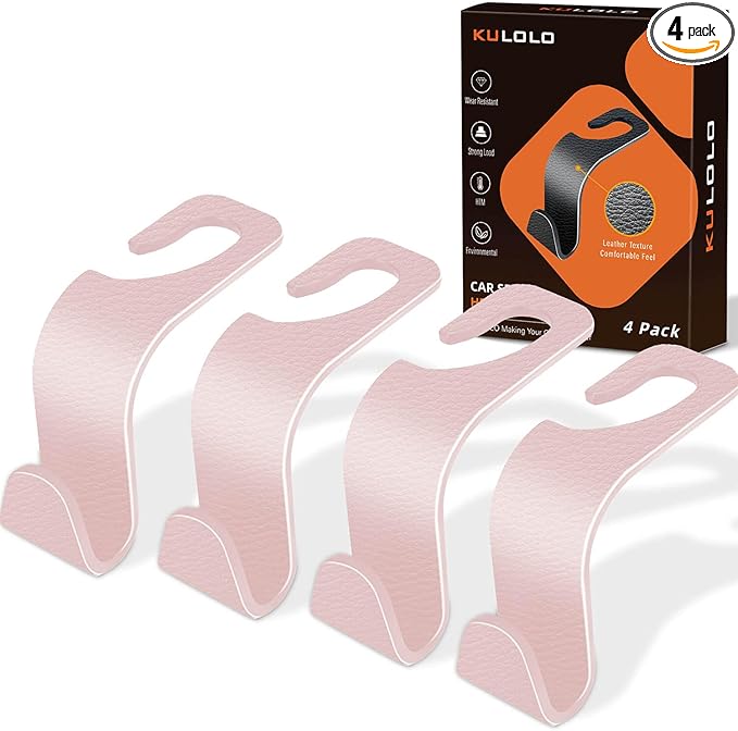 Car Seat Hooks & Purse Holder - 4 Pack Boxed,55 lb Heavy Duty,Eco PP Car Hooks for Purse/Bag/Baby Gear/Gym Bag/Groceries/Cup/,Fits 0.32-0.55âÂÂCar Headrest Rods (Pink-2)