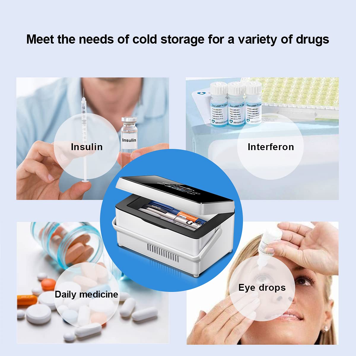 QIRDLP (Upgraded version) Insulin Cooler Case portable Diabetic cooler Box Mini Drug Refrigerator Keeping Cooling 2-8℃ with handle, alarm & USB Chargerable(1 layer Celsius temperature