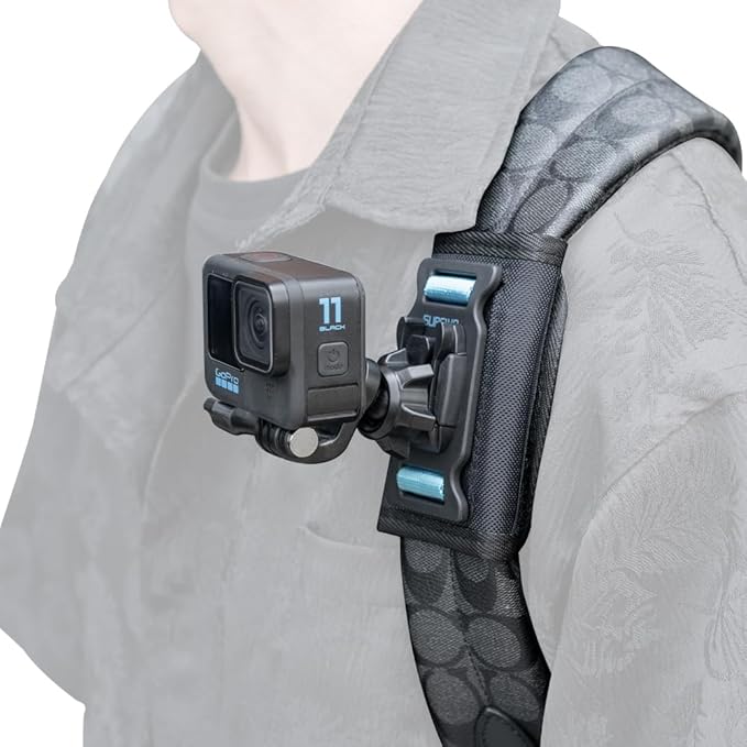 Backpack Shoulder Strap Mount Clip, 360ðRotating Ball Head Backpack Bag Belt Shoulder Strap Holder Mount Compatible with GoPro Hero 13/12/11/9/8, DJI Action 6/5 Pro/4/3, AKASO and More