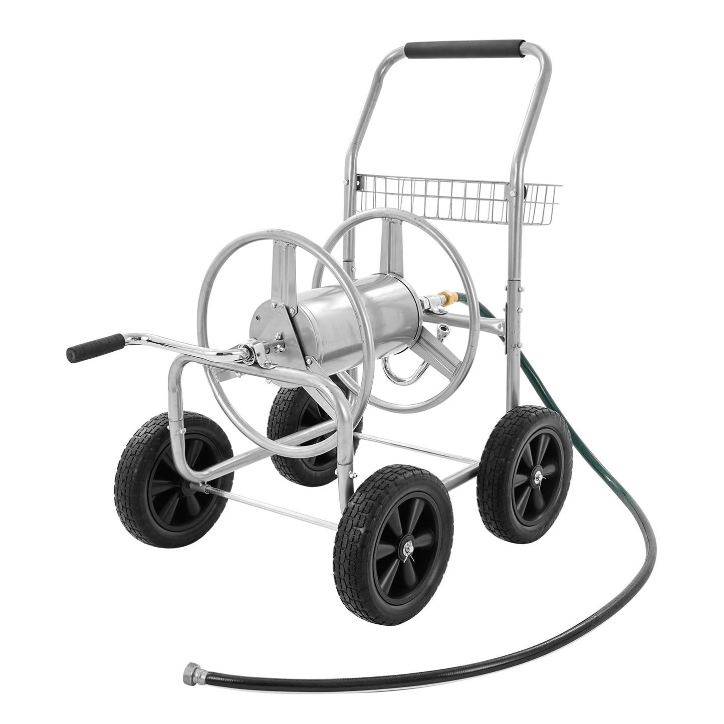 VEVOR Hose Reel Cart, Hold Up to 300 ft of 5/8ââ Hose, Garden Water Hose Carts Mobile Tools with 4 Wheels, Heavy Duty Powder-Coated Steel Outdoor Planting with Storage Basket, for Garden, Yard, Lawn