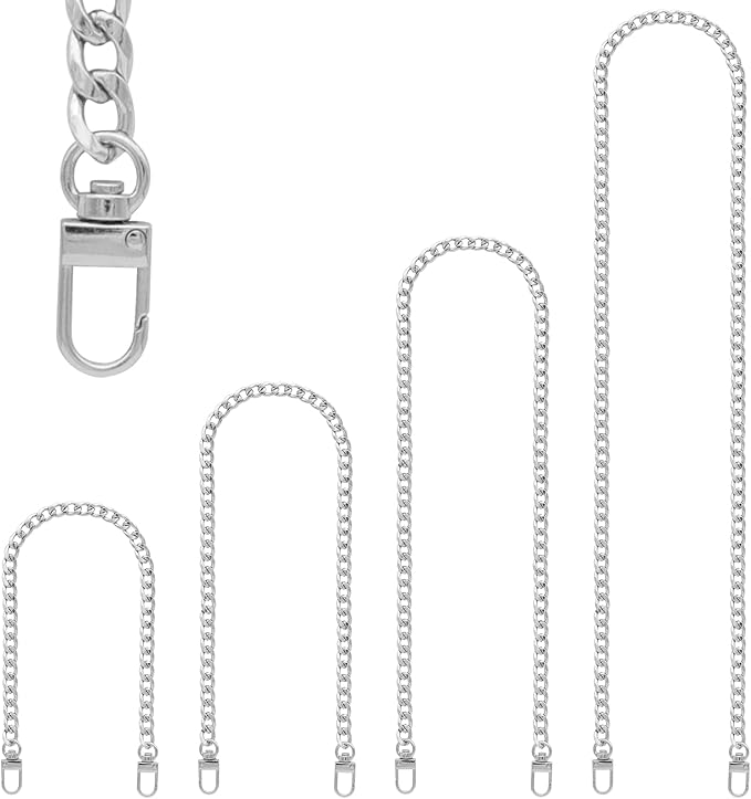 Purse Chain Strap, 4 Pieces Different Sizes Bag Chain Strap, Metal Chain Straps for DIY Purse Handbag Shoulder Crossbody Bag (15.4 Inch, 23.6 Inch, 31.4 Inch, 47.2 Inch) Silver