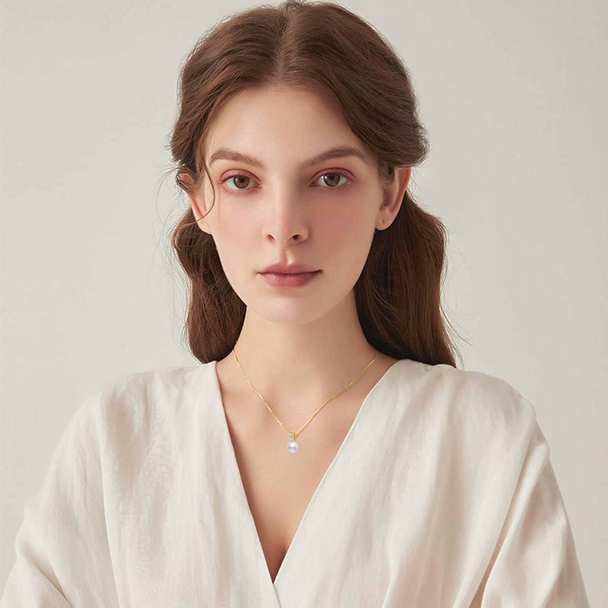 Gold Plated Silver Lab Grown Pearl Necklace and Real 18k Gold Earring Set for Women, Jewelry Set Gifts for Her