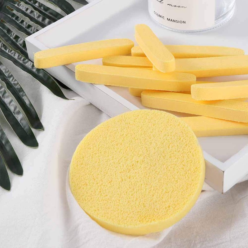 Tegelrying Facial Sponge Compressed,60 Pcs PVA Professional Makeup Removal Wash Round Face Sponges Spa Pads Exfoliating Cleansing for Women,Yellow