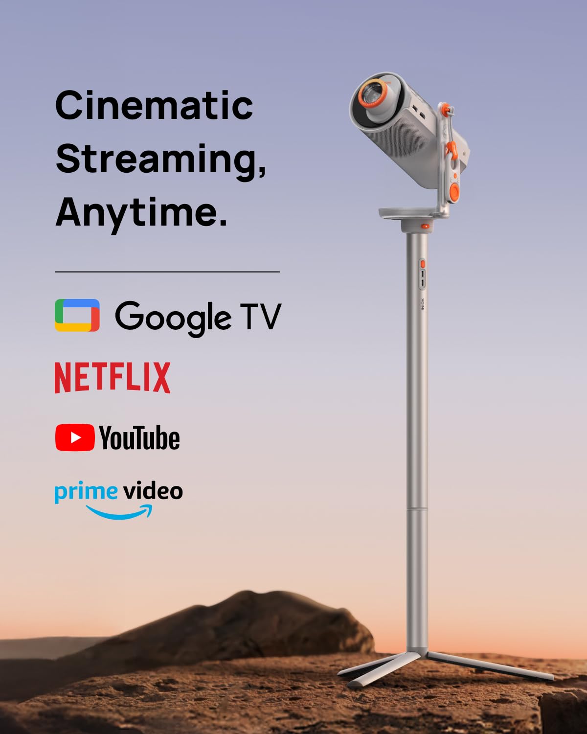 XGIMI MoGo 4 2025 NEW Portable Projector with PowerBase Stand, 5 Hours of Playtime, Google TV with Licensed Netflix, 360ยฐ Adjustable Stand, 450 ISO Lumens, 2 x 6W Harman Kardon