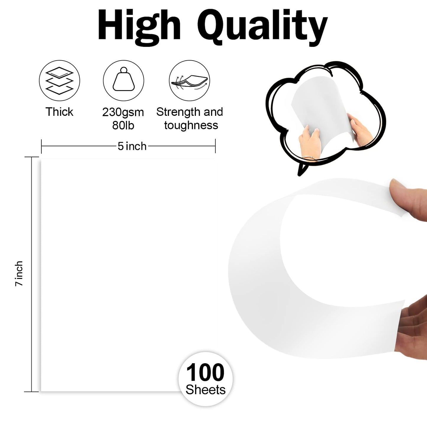 100 Pack White Blank Cardstock 5x7 Thick Paper,Goefun 80lb Flat Cards Stock Printer Paper for Invitations, Postcards, Photos, DIY Card Making