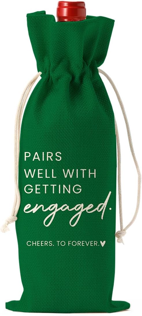 Engaged Gifts, Engagement Gifts for Couples Her, Engagement Party Decorations Gifts for Engaged Couple Wine Bag, Pairs Well with Getting Engaged Wine Bottle Bagï¼Greenï¼