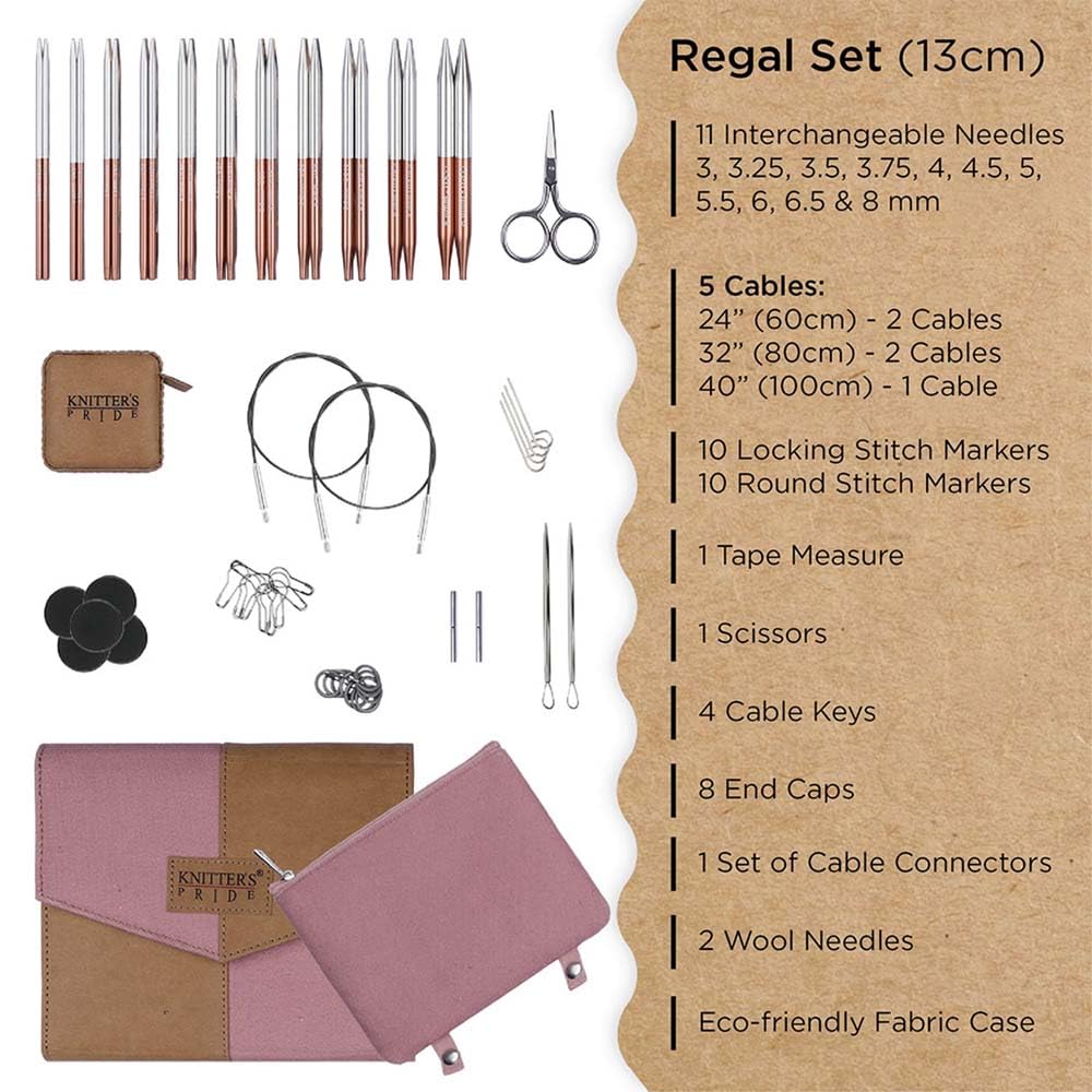 Knitter’s Pride Rosemist Regal Interchangeable Needle Set 5"" (13cm) – 11 US Sizes (2.5 to 11)