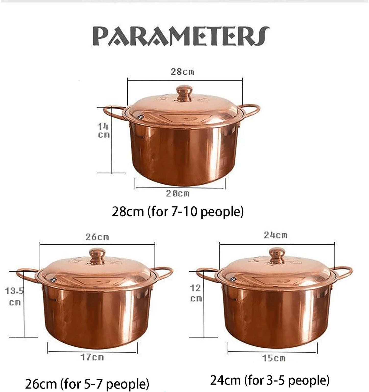 CVQWRJH Extra-thick Copper Hot Pot Pure Copper Tin Lined Cooking Pot, Copper Vintage Cooking pot, Chinese Style Induction Cooker Copper Hot Pot Handcrafted Copper Pot shabu Lamb Soup Copper Pot,28cm/1