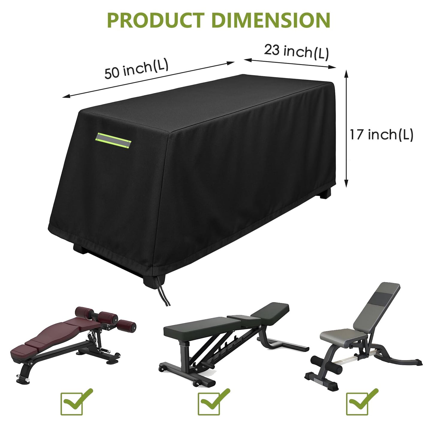 Weight Bench Cover, 420D Sit-up Board Cover with Silver Coating, Adjustable Drawstring, Exercise Workout Bench Protective Covers for Indoor & Outdoor - 50" L x 23"" W x 17"" H - Black"