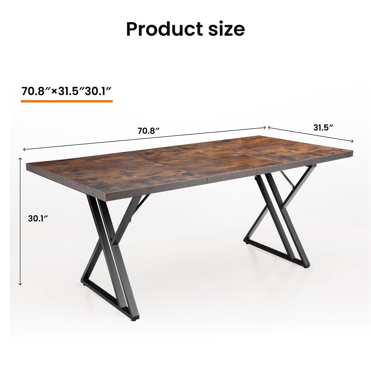 Younhomedge 70.9Inch Office Desk, Executive Office Desk,Modern Industrial Style, Z-Shaped Table Legs, Country Black Wood Grain Top, for Home Office, Study, Conference (Iron Wood)