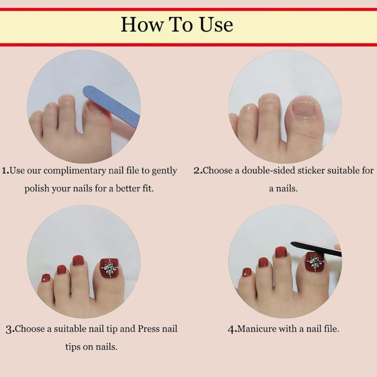 Pink French Tip Press On Toenails Short Square Fake Toes with Design Rhinestone Glue on Toe Nails Shiny Bling Summer False Toenails Reusable for Women Girls Foot Manicure 24pcs