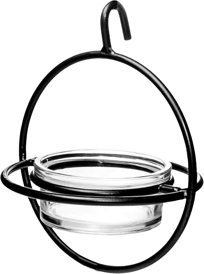 Monarch Abode Hanging Bird Feeder for Outdoors â Hanging Zazu Birdfeeder with Clear Glass Bowl & Metal Perch for Small Birds, Matte Black Decorative Wild Bird Feeder for Outside Garden Patio Deck Yard