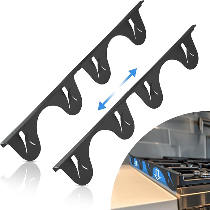 Stainless Steel Stove Gap Cover (2 Pack, Black), Stove Gap Filler for Kitchen, Range Trim Kit, Heat Resistant with Easy Clean, Adjustable Length 13.8â to 27.5â