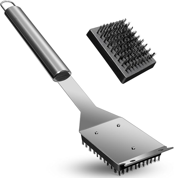 BBQ Grill Brush and Scraper, Heavy Duty Grill Cleaner with Stainless Steel Handle, Replacement Brush Head Included, Grill Cleaning Brush for Gas, Charcoal & Smoker Grill Grates ï¼15 inchï¼