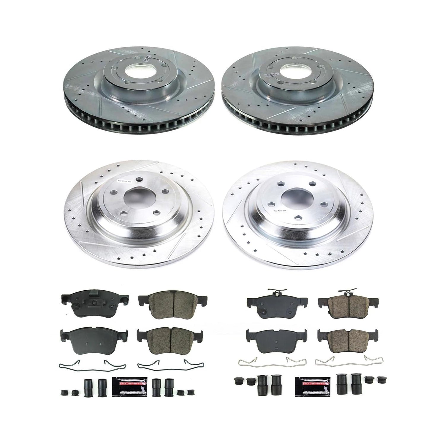 PowerStop Front and Rear Brake Kit For Ford Bronco Sport 2021-24 |Escape 2020-24 |Lincoln Corsair 2020-24 - Drilled and Slotted Disc Rotors with Ceramic Brake Pads Replacement, K8644