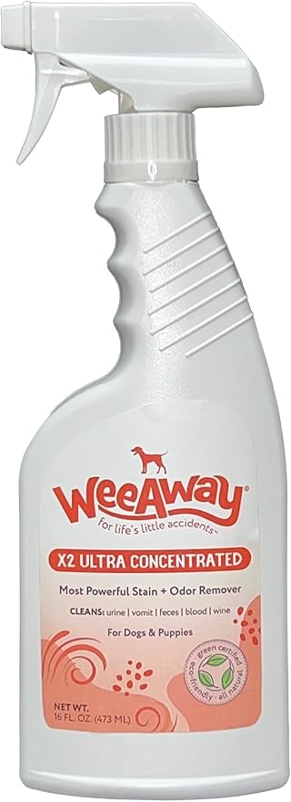 Wee Away X2 Dog Urine Stain & Odor Remover â Double Strength Enzyme Spot Cleaner for Dog Pee, Marking & Odor Removal â Carpet, Furniture & Bedding, Non-Toxic, 16oz