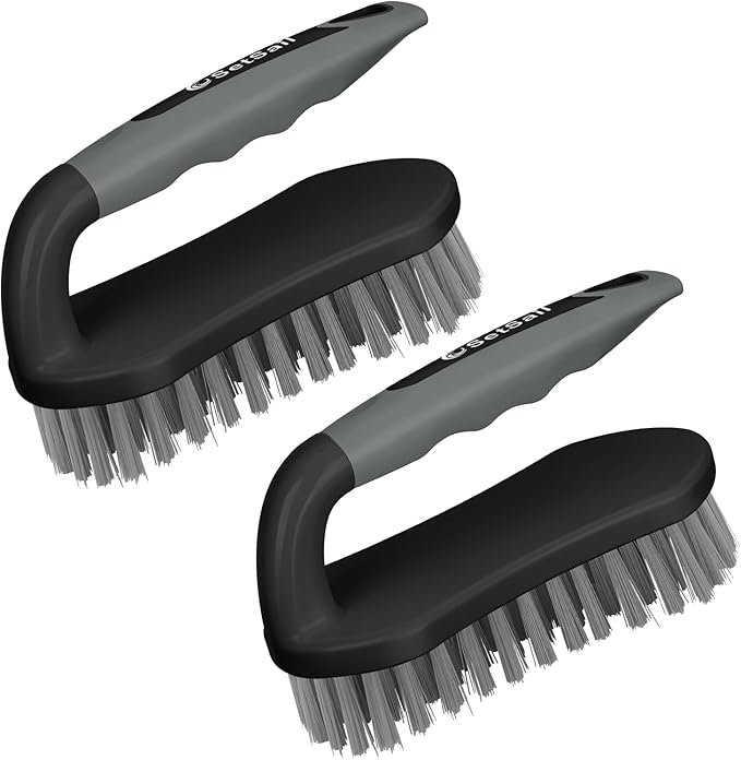 SetSail Scrub Brush, Heavy-Duty Scrub Brushes for Cleaning with Stiff Bristles Cleaning Brush for Shower, Bathroom, Carpet, Kitchen and Bathtub Scrubber - 2 Packï¼Black Greyï¼