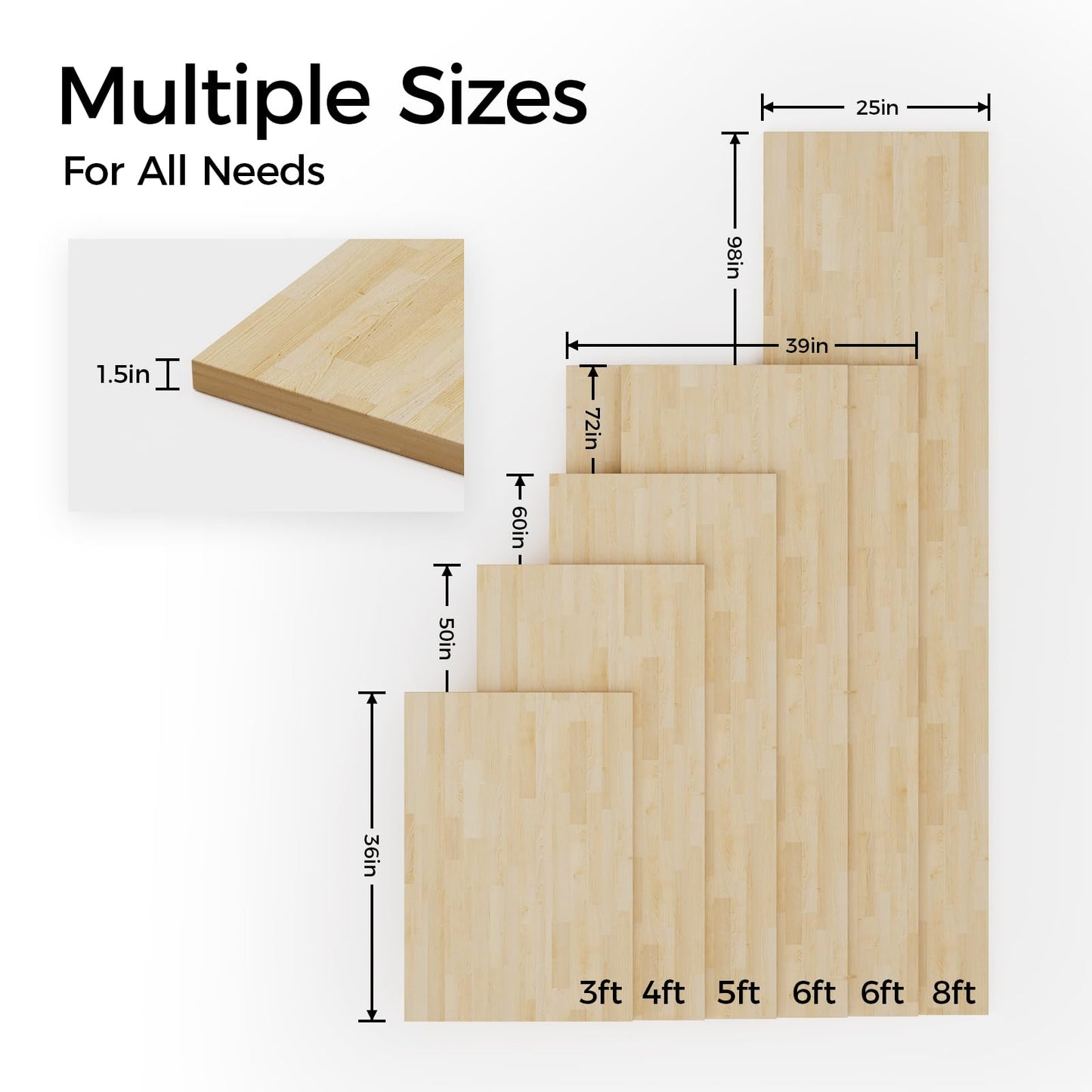 Butcher Block Countertop Table Top - Unfinished Solid Wood Countertop 1.5in Thick Unfinished Surface for DIY Washer Dryer Cutting Board Kitchen - 4ft L x 25" W