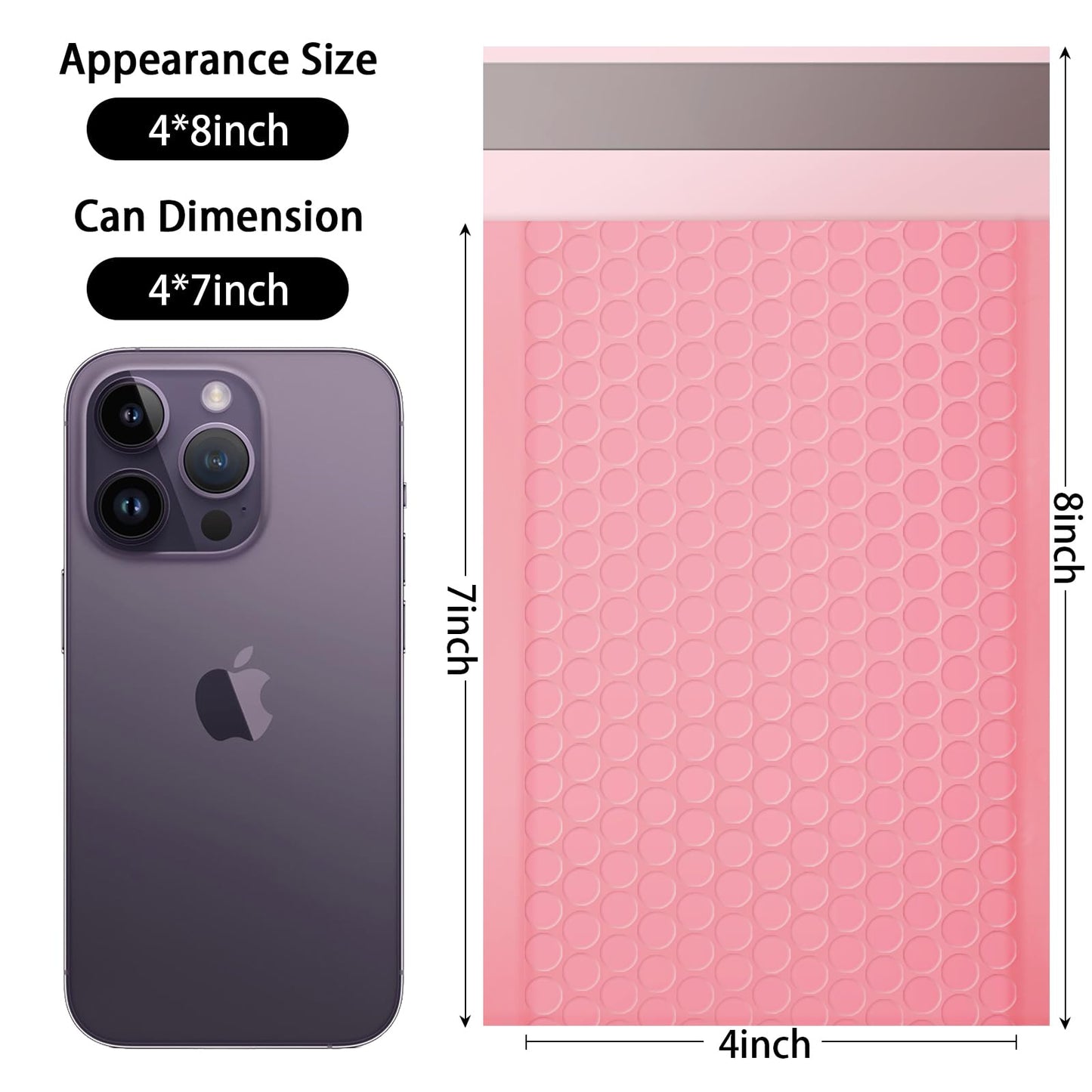 Bubble Mailers, 4x7 Inch Padded Bubble Mailers Pack of 100 Bubble Envelopes Opaque Self Seal Adhesive Waterproof Bags for Shipping and Packaging (Pink, 4x7-100Pc)