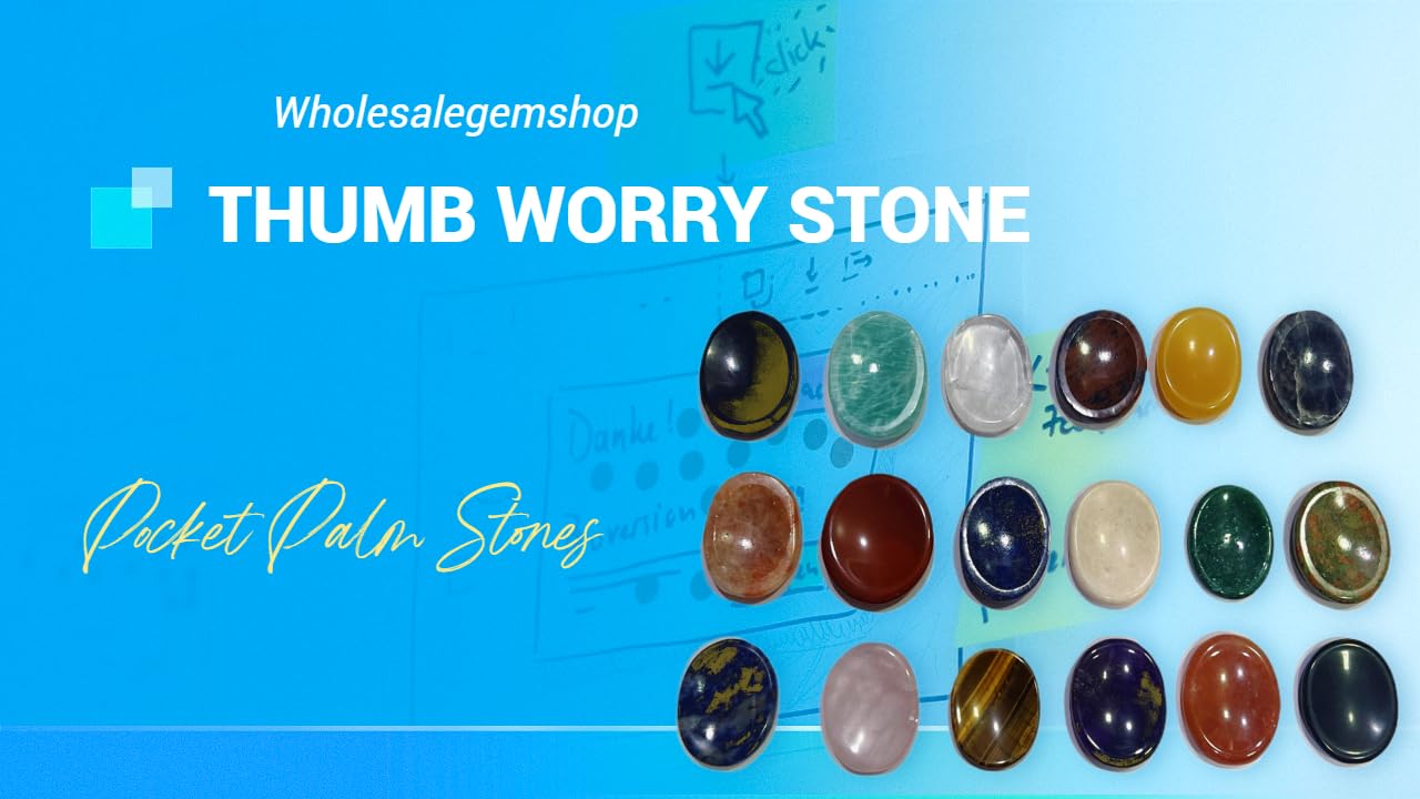 Set of 5 Assorted Thumb Worry Stones Metaphysical Gemstone Crystal Healing Reiki Men Women Gift Feng Shui Positive Energy Love Wellness Palm Stones Wicca Powerful