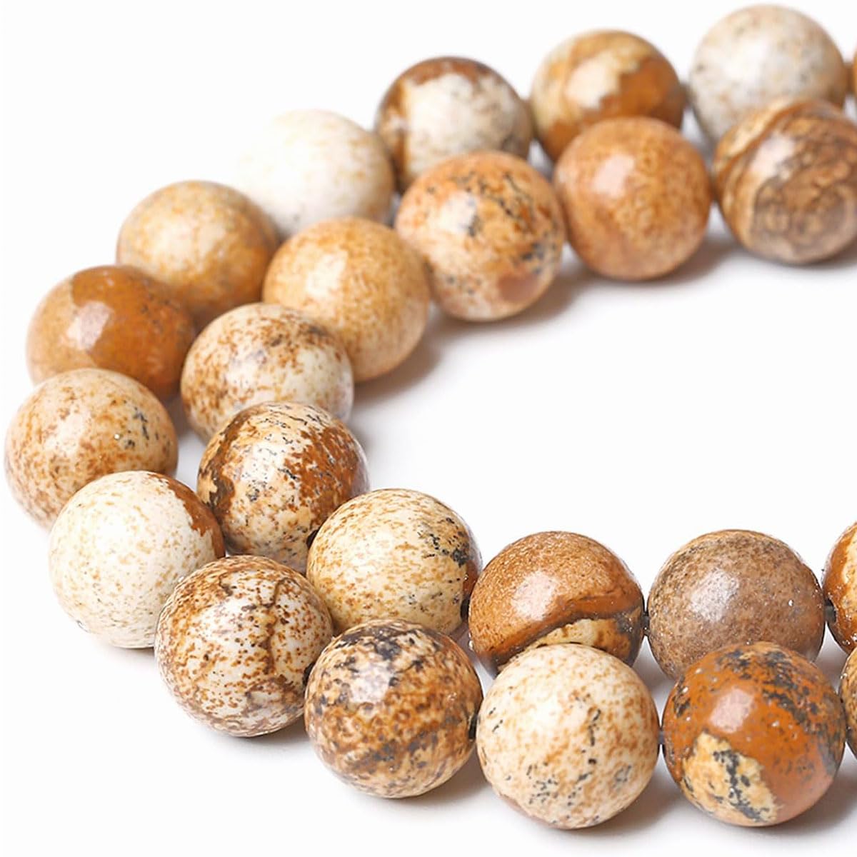10mm Natural Picture Jasper Beads Round Semi Precious Gemstone Loose Beads for Jewelry Making (36-38pcs/strand)