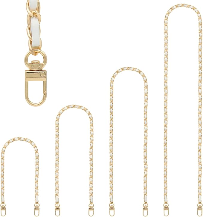 Gold Purse Chain Strap, 4 Sizes Replacement Bag Chain for DIY Handbag Shoulder Crossbody Bag (15.4 Inch, 23.6 Inch, 31.4 Inch, 47.2 Inch) White/Gold