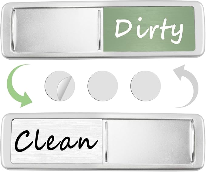 Dishwasher Magnet Clean Dirty Sign, Slide Strong Clean and Dirty Magnet Indicator for Dishwasher, Non-Scratch, Easy to Read, Self-Adhesive Stickers for Non-Magnetic Dishwasherï¼Green Whiteï¼