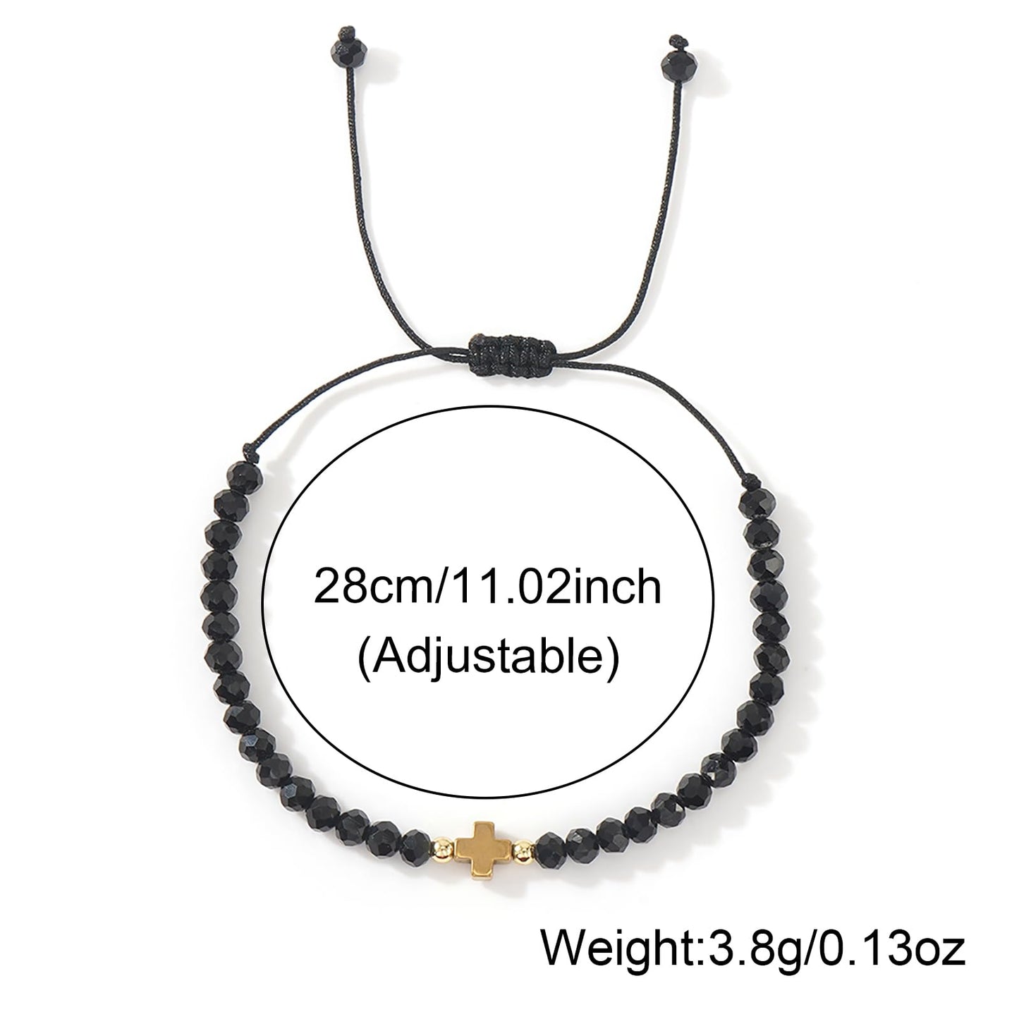 Opalencian Black Crystal Beads Drawstring Bracelet for Women,Gold Plated Cross Bracelets Charm Beads Good Luck Handmade Fashion Jewelry Gifts