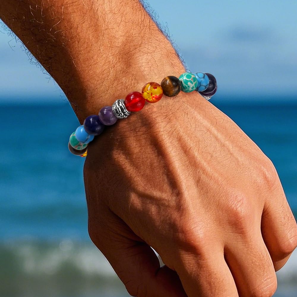 Bohxantium 7 Chakra Reiki Healing Beaded Bracelet Stack - Natural Stone Beads Bracelet for Anxiety Relief, Spiritual Energy Yoga Stackable Jewelry for Women Men, Meditation Relax Friendship Gift