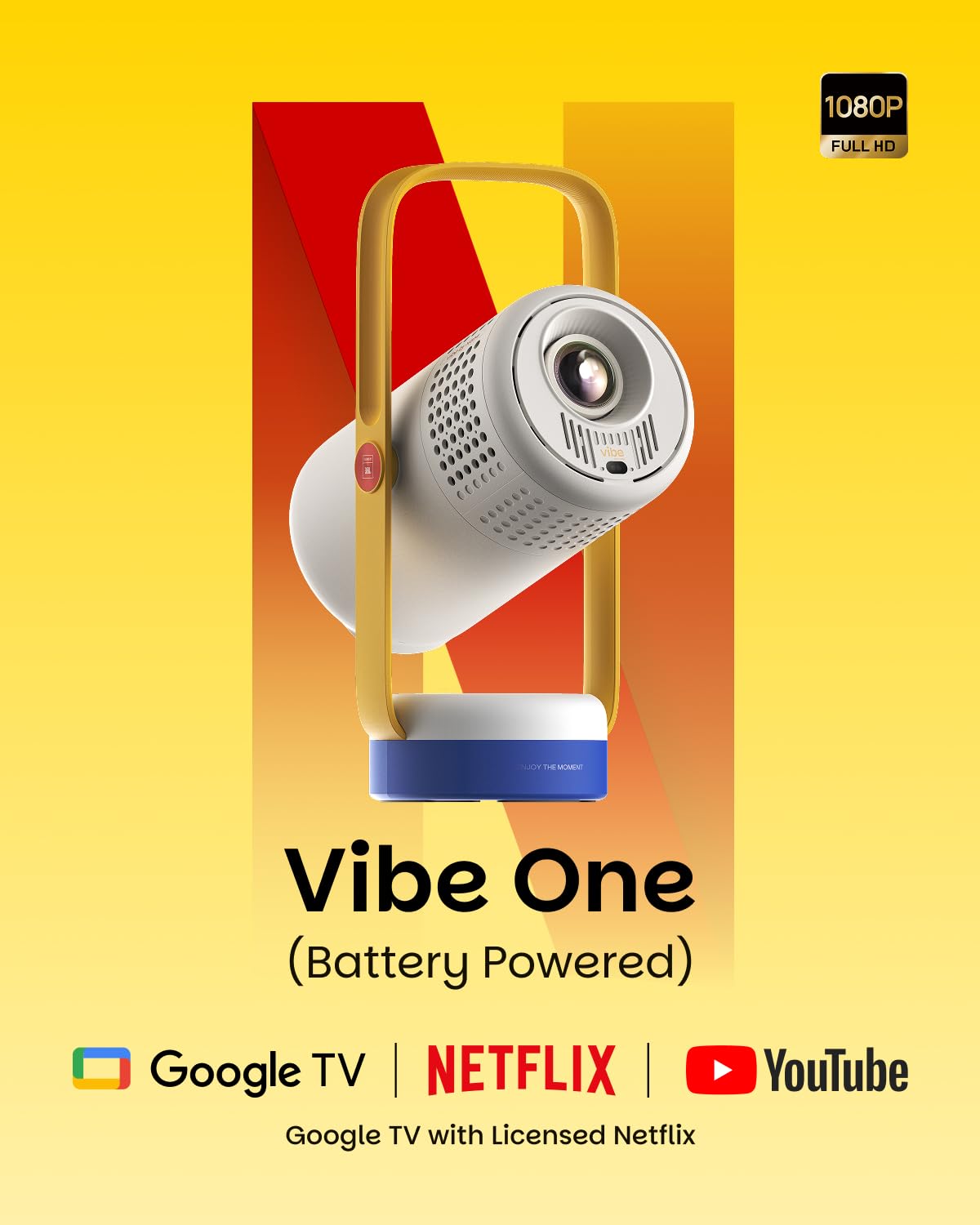 XGIMI Vibe One Battery Powered 1080P Smart Portable Projector, Google TV With Licensed Netflix, Sound by JBL, Built-in Battery, Auto Focus Auto Keystone, HD Outdoor Movie Projector for Home(Blue)