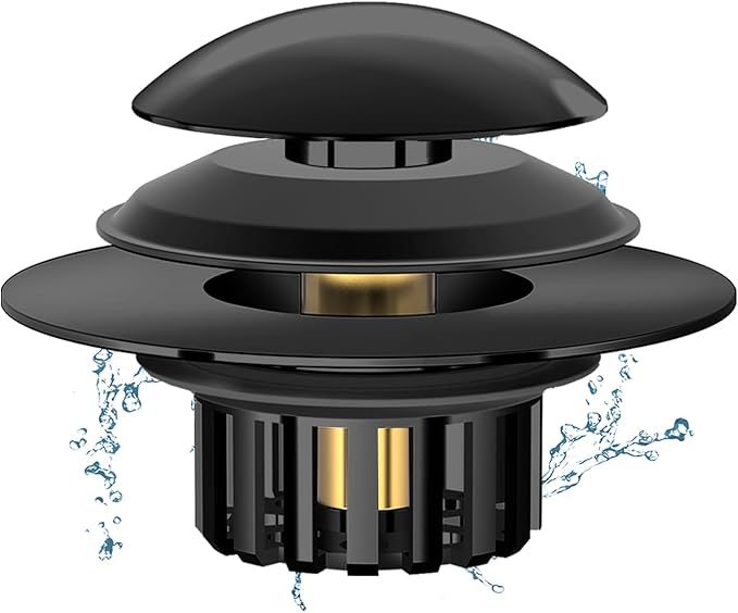 2 in 1 Tub Stopper Bathtub Drain Hair Catcher with Dual Filtration Design, Anti-Clogging Bathtub Drain Plug Bath Tub Stoppers for 1.45-1.8" Drain Shoe, Black